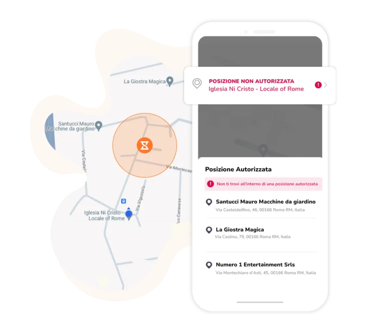 Localizzazione GPS e confini geografici per gestire la posizione delle timbrature.