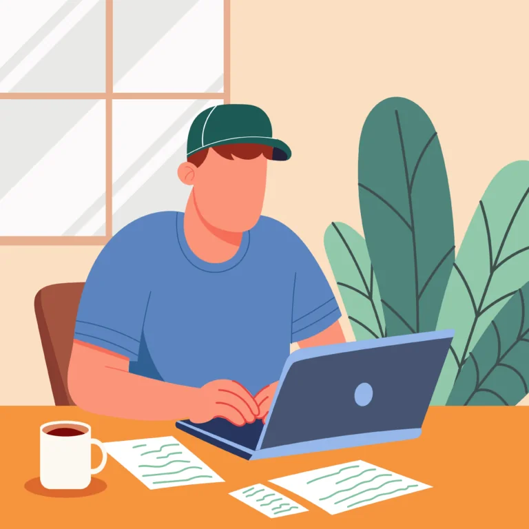 Illustration of man working at desk