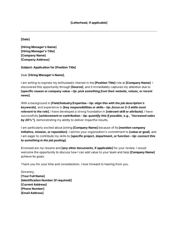 free cover letter template