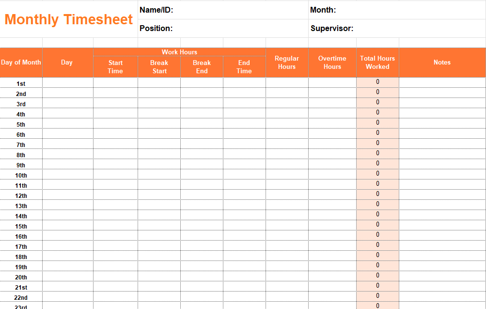 Free monthly timesheet template by Jibble