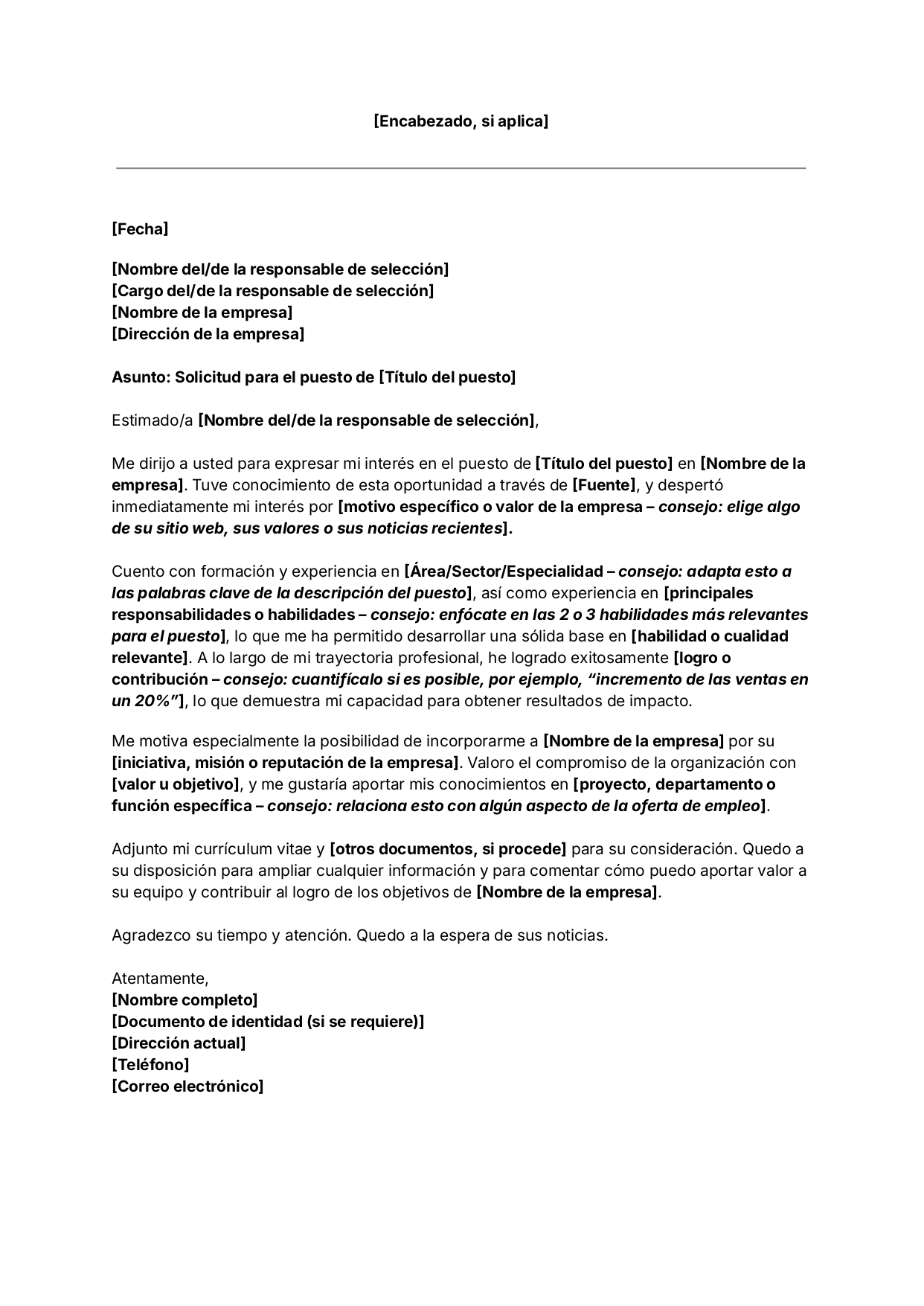 Plantilla gratuita de carta de presentación