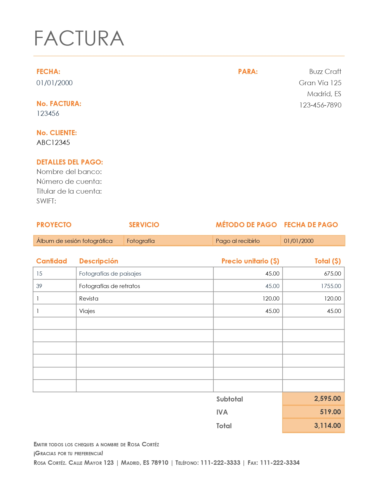 Plantilla gratuita de factura para freelancers