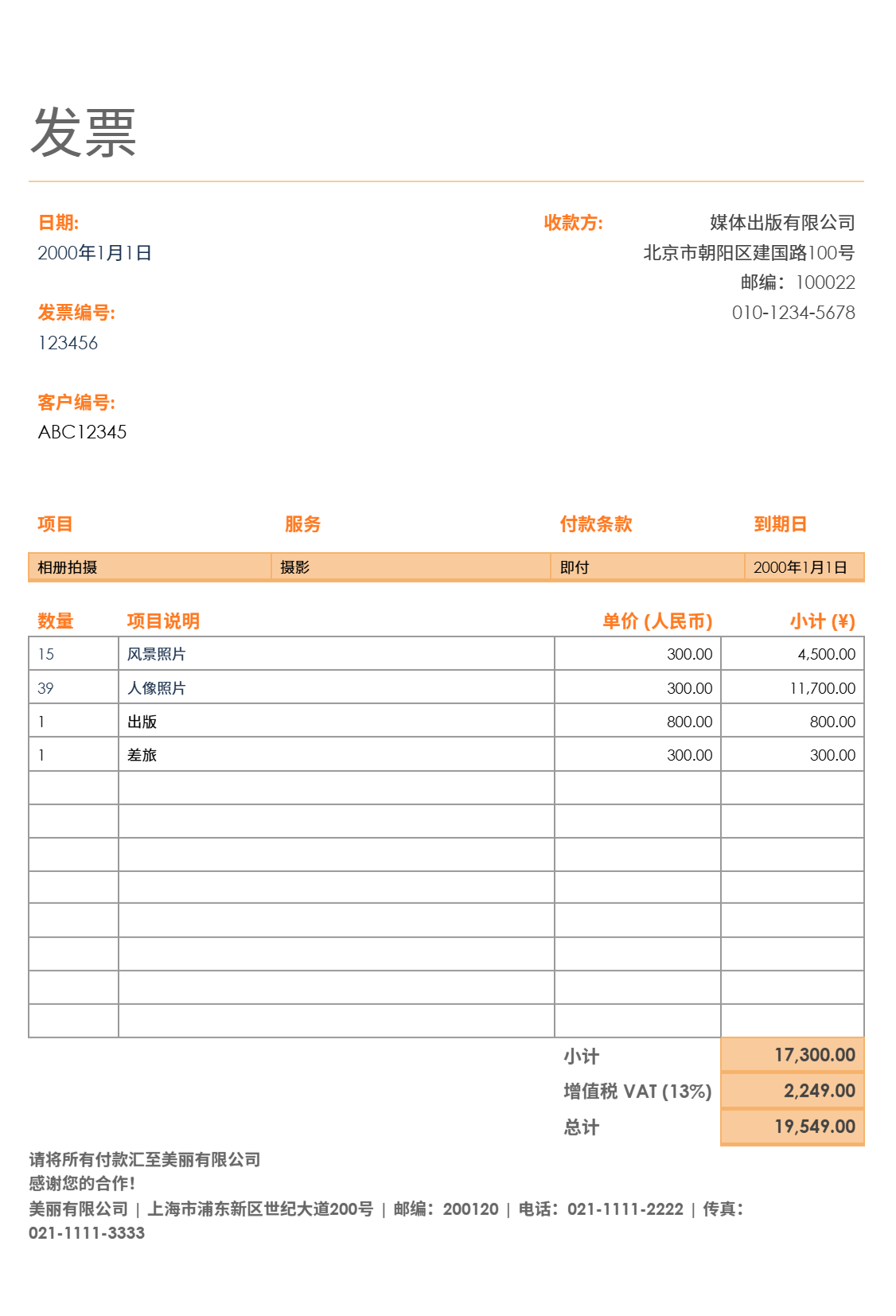 吉贝儿自由职业者发票模板