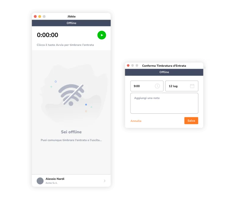Tracciamento del tempo offline.