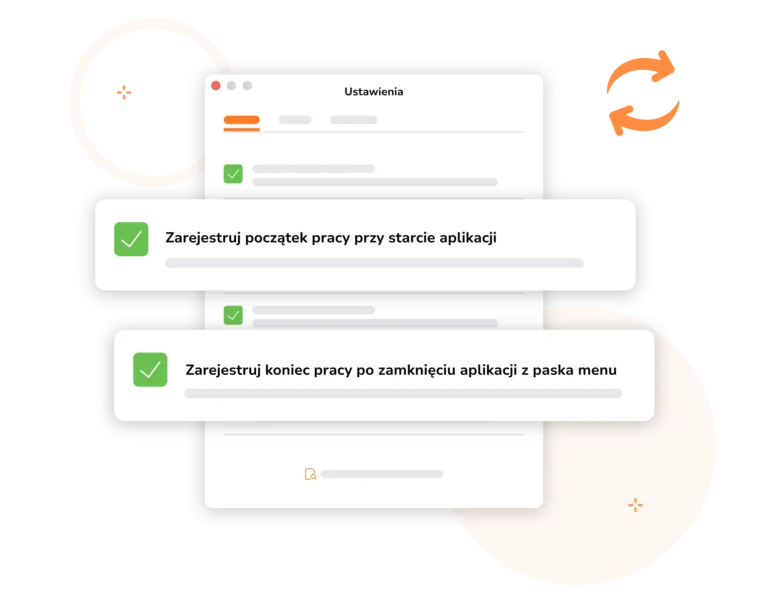Ustawienia automatycznego rejestrowania czasu w aplikacji komputerowej.