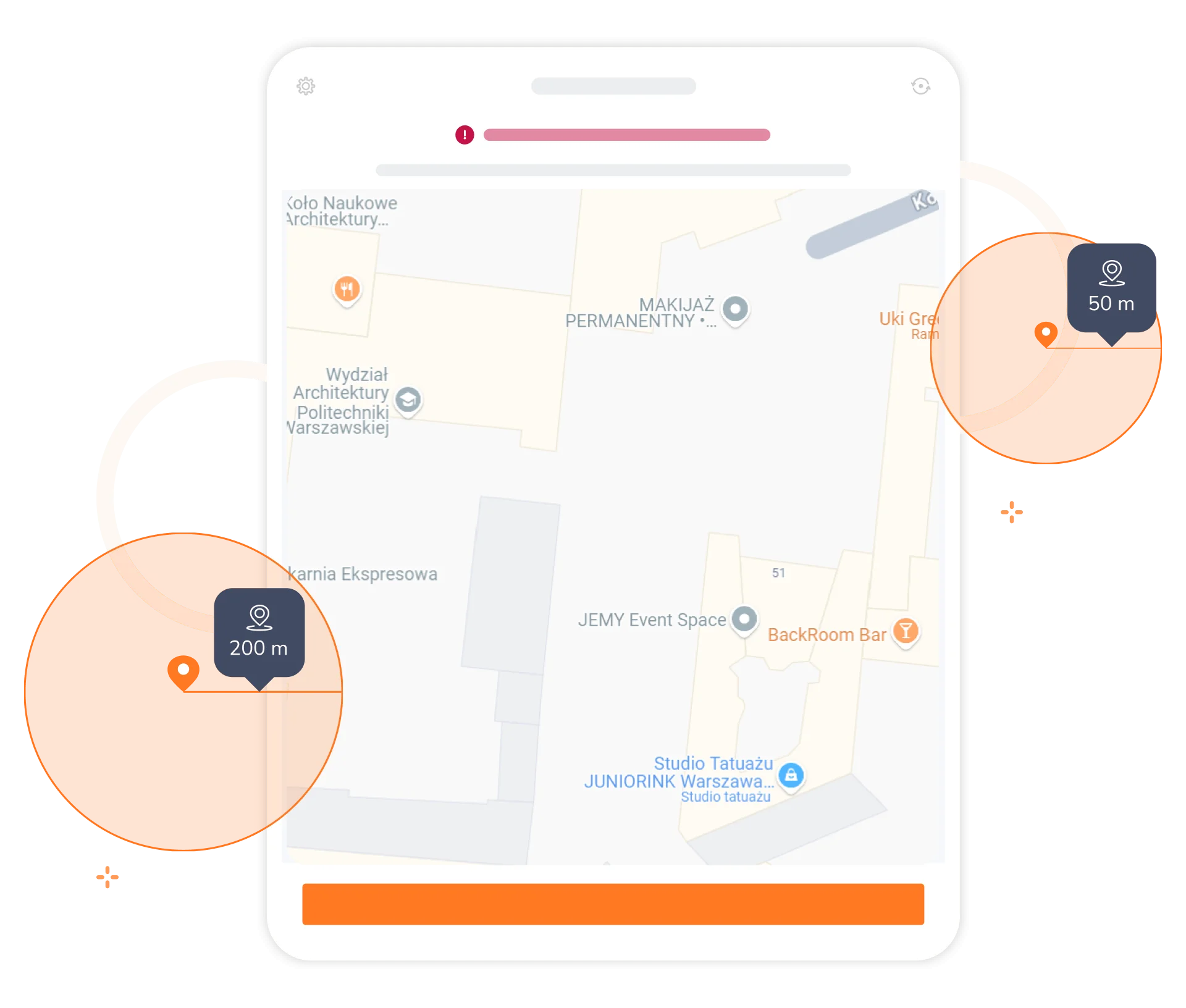 Mapa w programie do rejestrowania czasu z wirtualnymi ogrodzeniami..