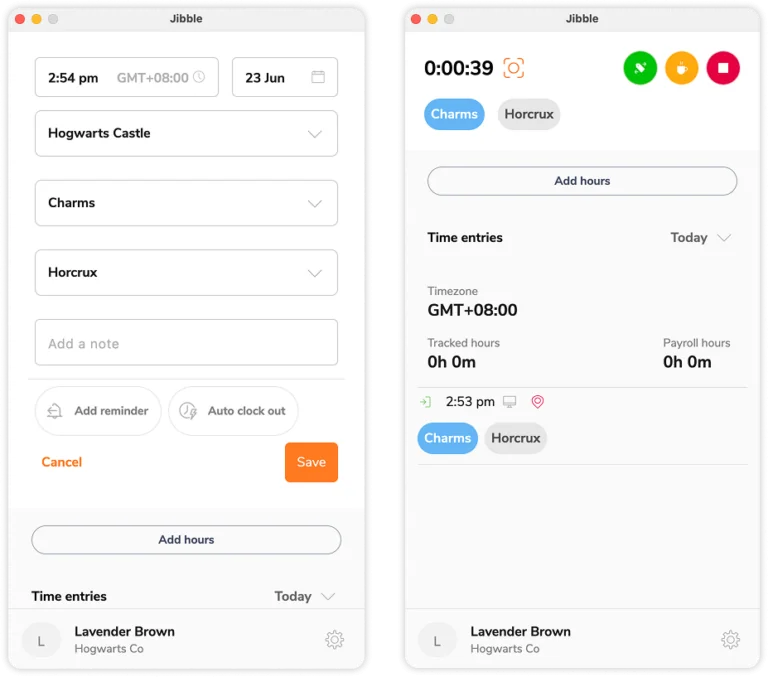 Clocking in via Desktop app