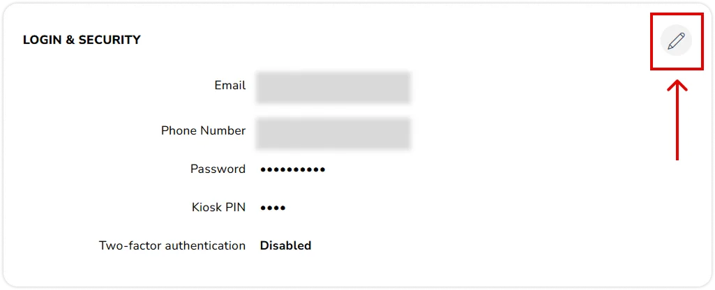 Pencil icon on login and security widget 