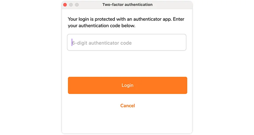 Logging in with 2FA enabled on desktop app