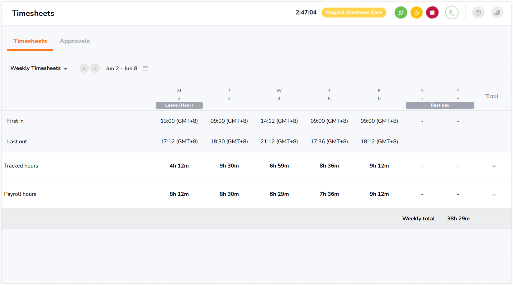 Weekly personal timesheet