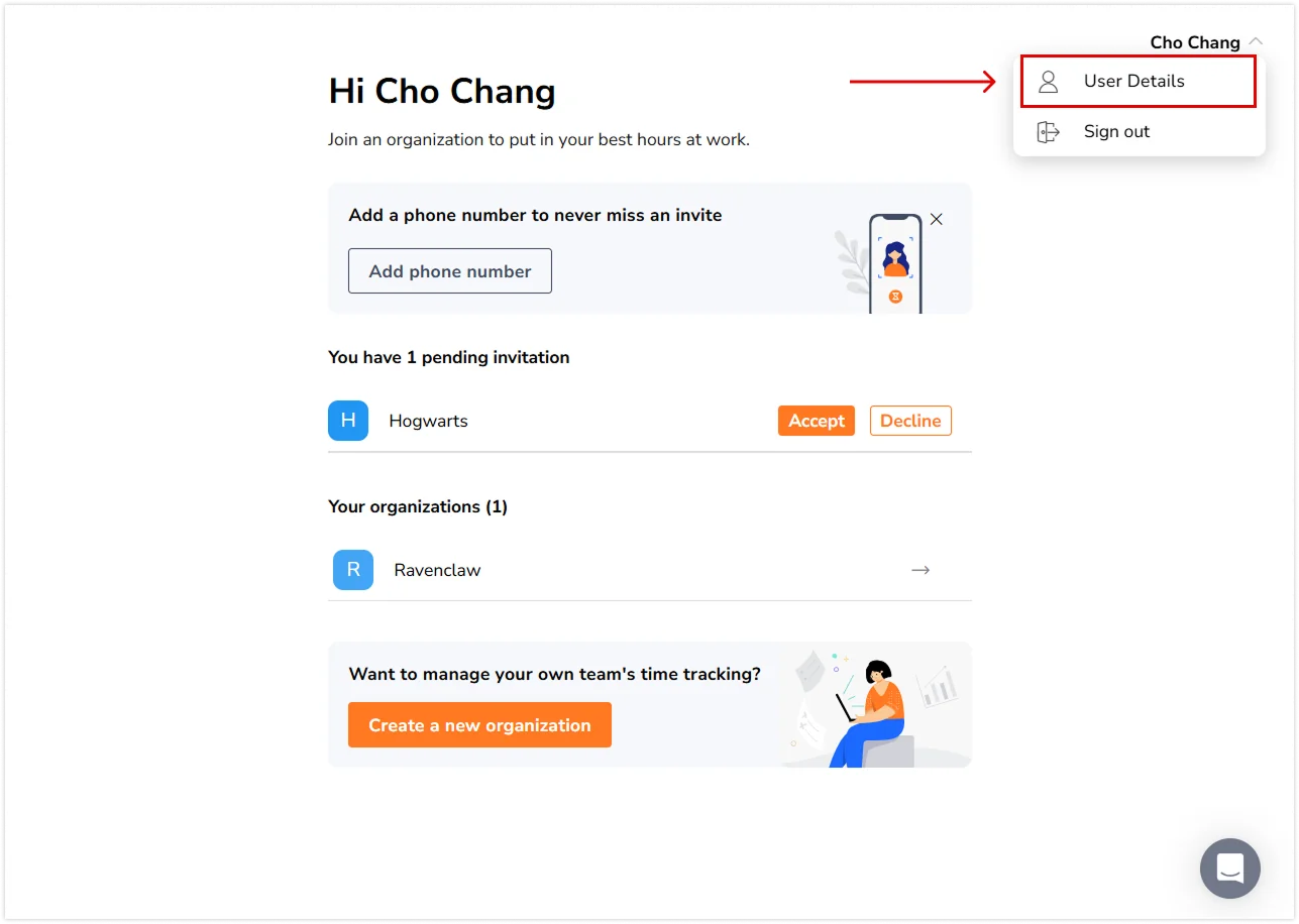 User details tab on user page