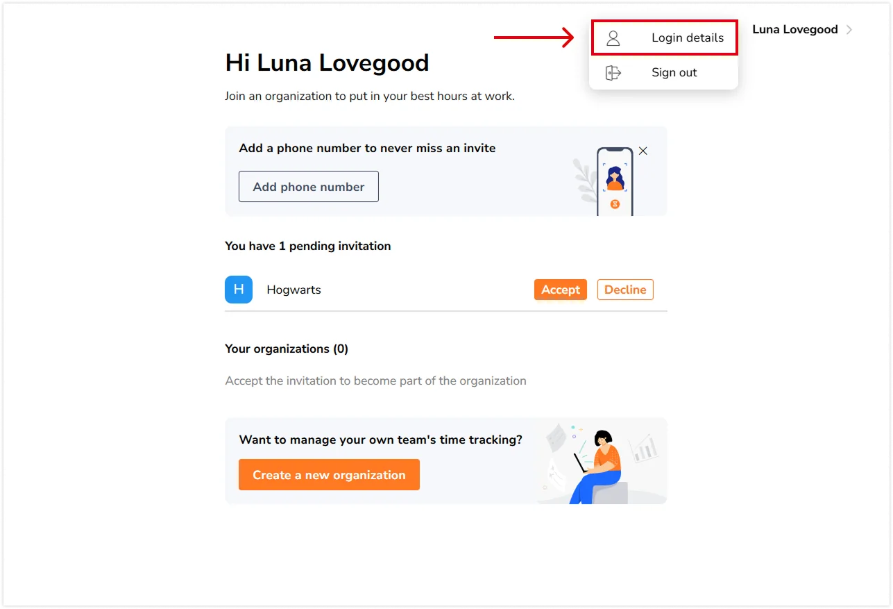 Login details tab on user page