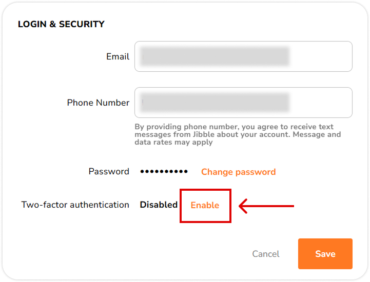 Enable button to turn on 2FA
