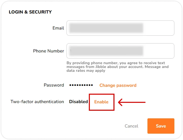 Enable button to turn on 2FA