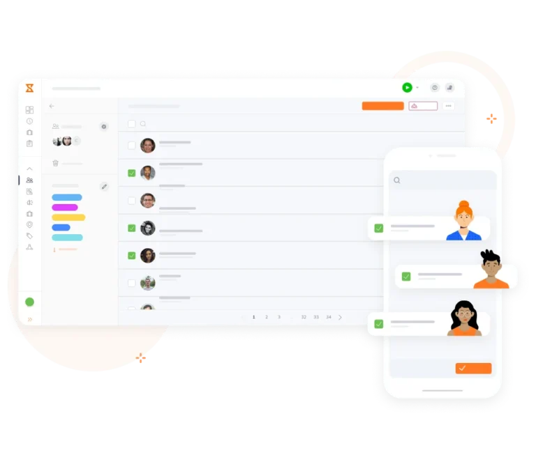 Com o controle de horas do Jibble consegue agrupar sua equipe por departamentos e ver as folhas de pontos de cada um
