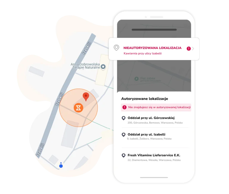 Program do rejestrowania czasu pracy z mapą i wirtualnymi ogrodzeniami.