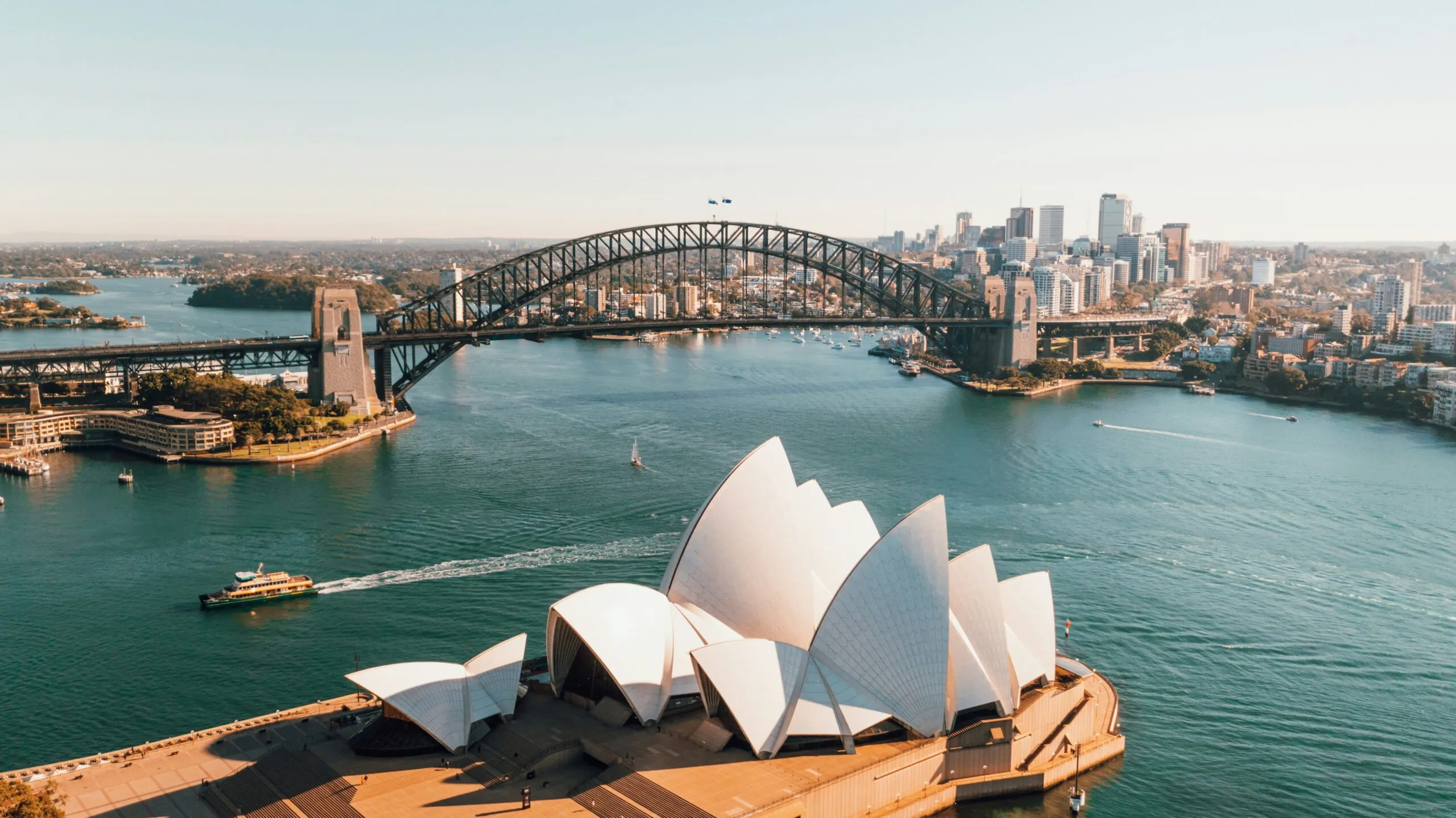 View of Sydney Opera House and Sydney Harbour Bridge.