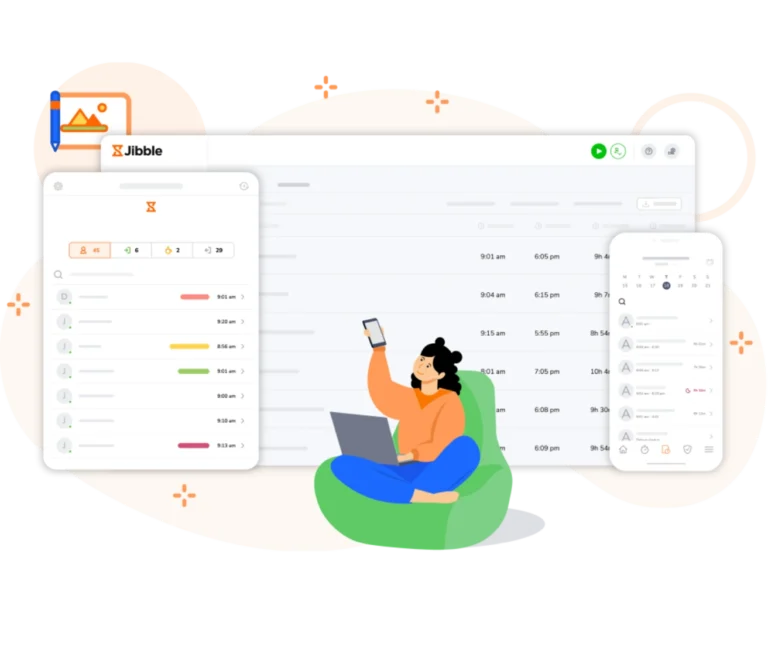Com o software de controle de horas do Jibble consegue registrar o ponto a partir de qualquer dispositivo