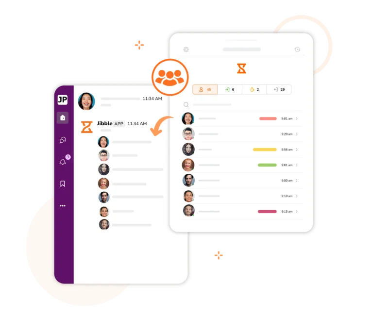 Utilize o rastreador de tempo do Jibble para slack e veja quem está trabalhando