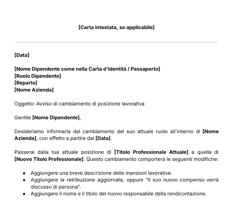 Modello per Lettera di Demansionamento