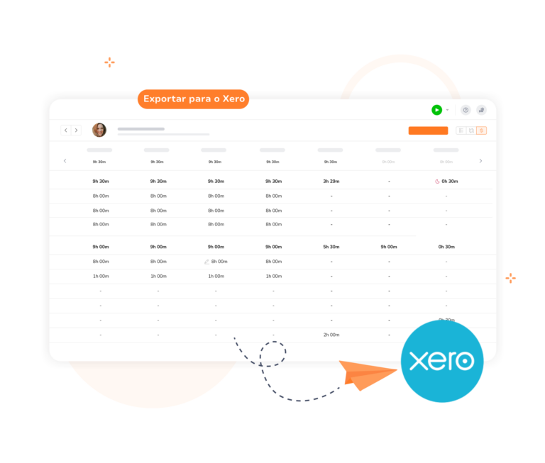 Ilustração do envio de dados de folha de ponto para o Xero