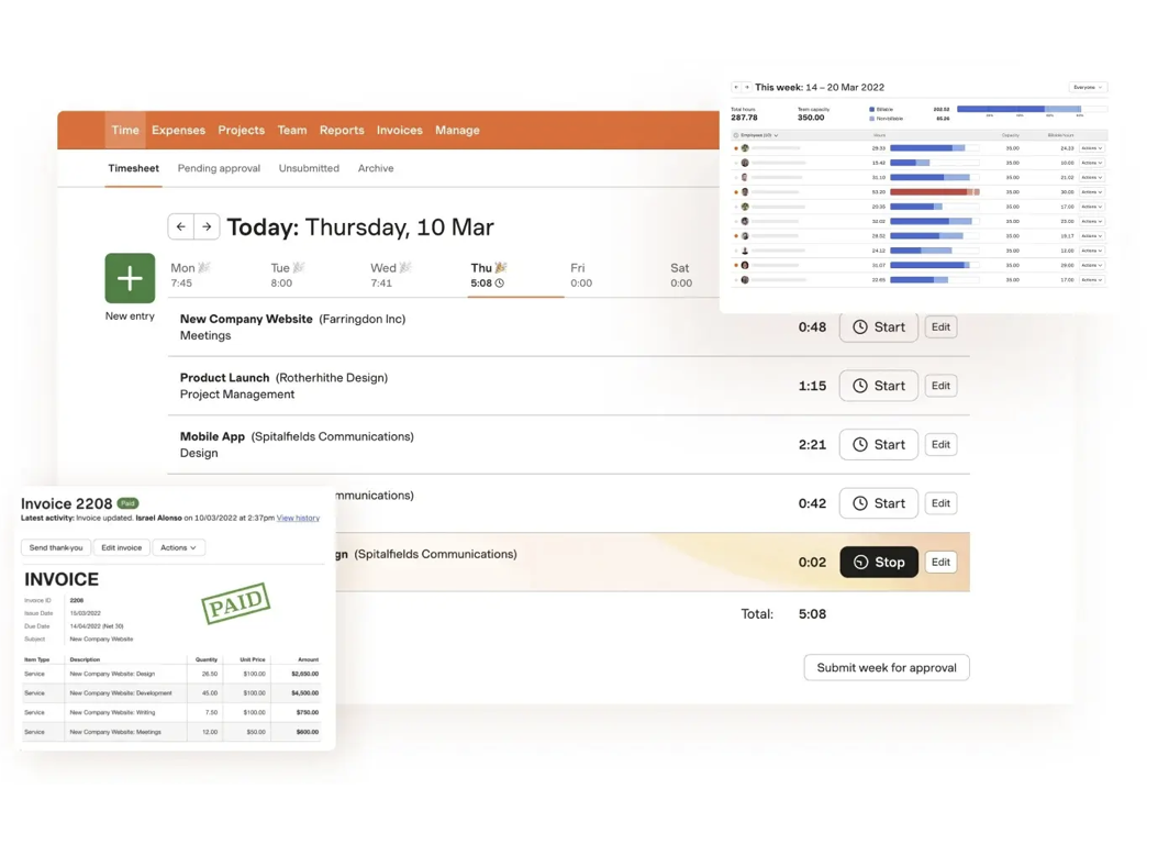 Visão geral do aplicativo de controle de tempo Harvest