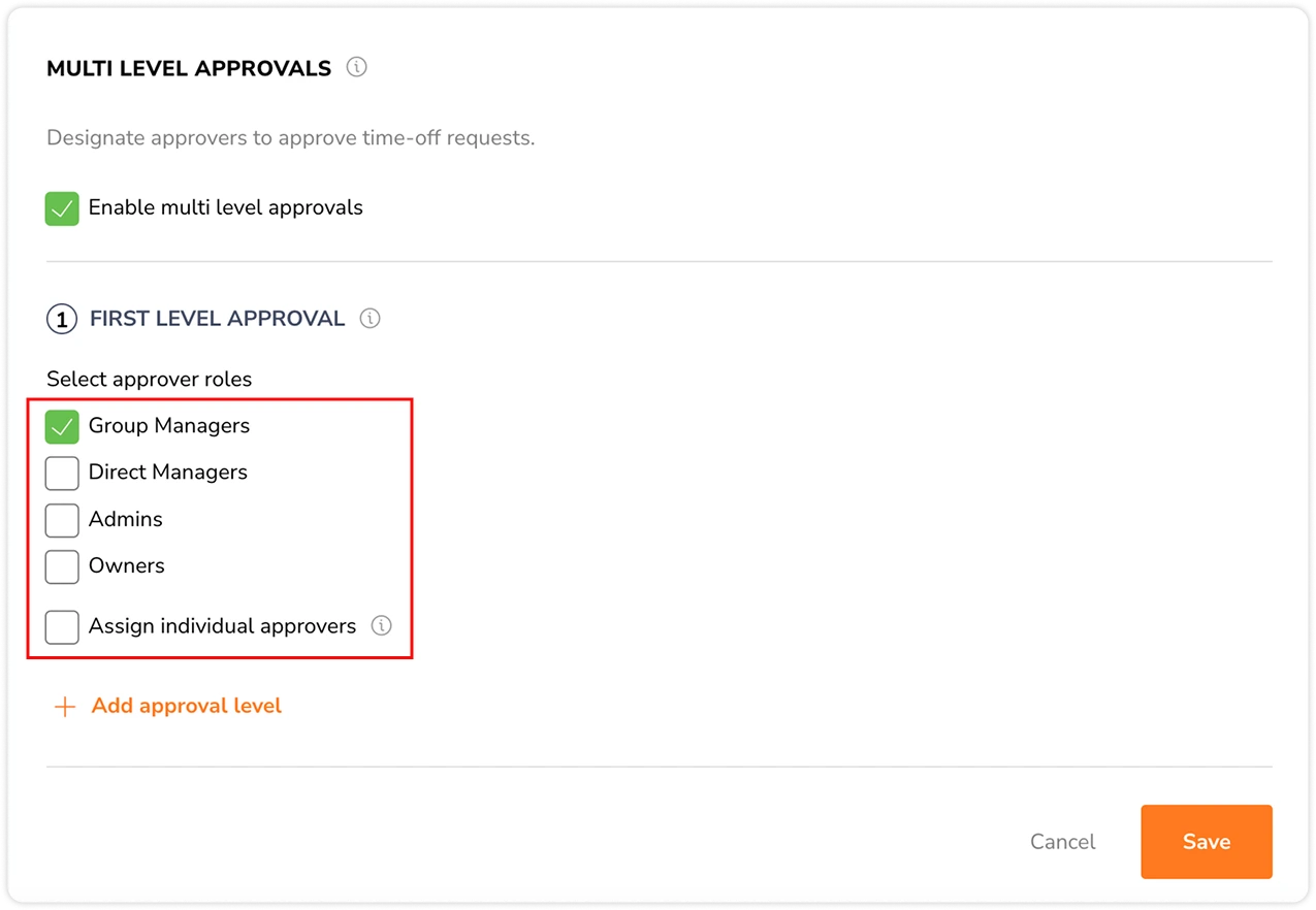 Selecting approvers roles for multi level approvals