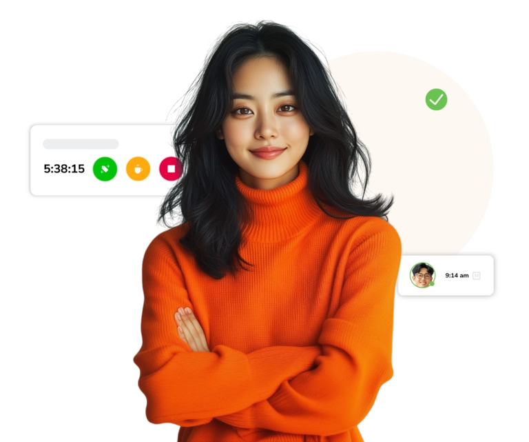 perempuan dengan ikon pelacak waktu di sampingnya