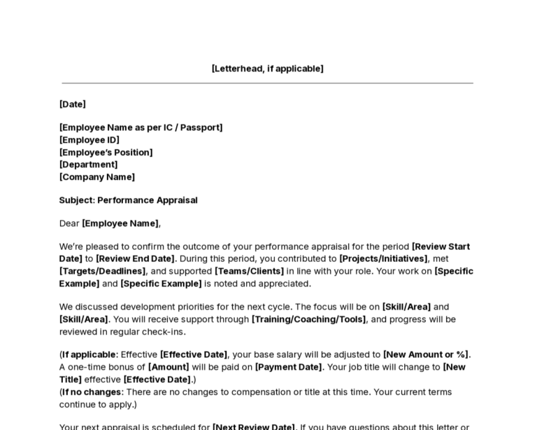 Appraisal Letter Template header image