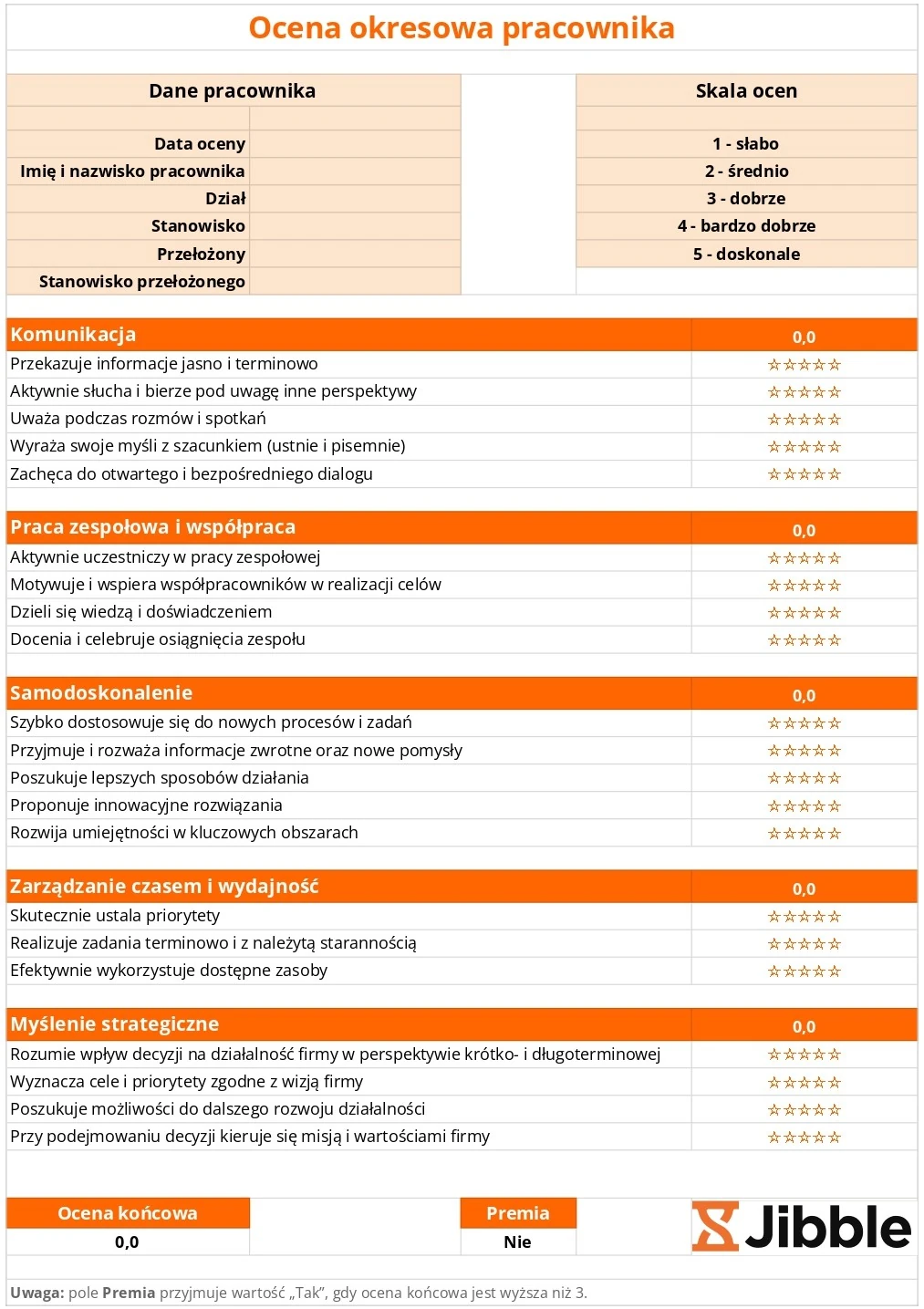 Arkusz oceny okresowej pracownika.