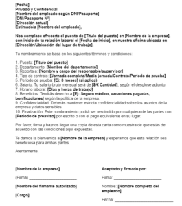Carta de nombramiento. Plantilla Descarga gratis
