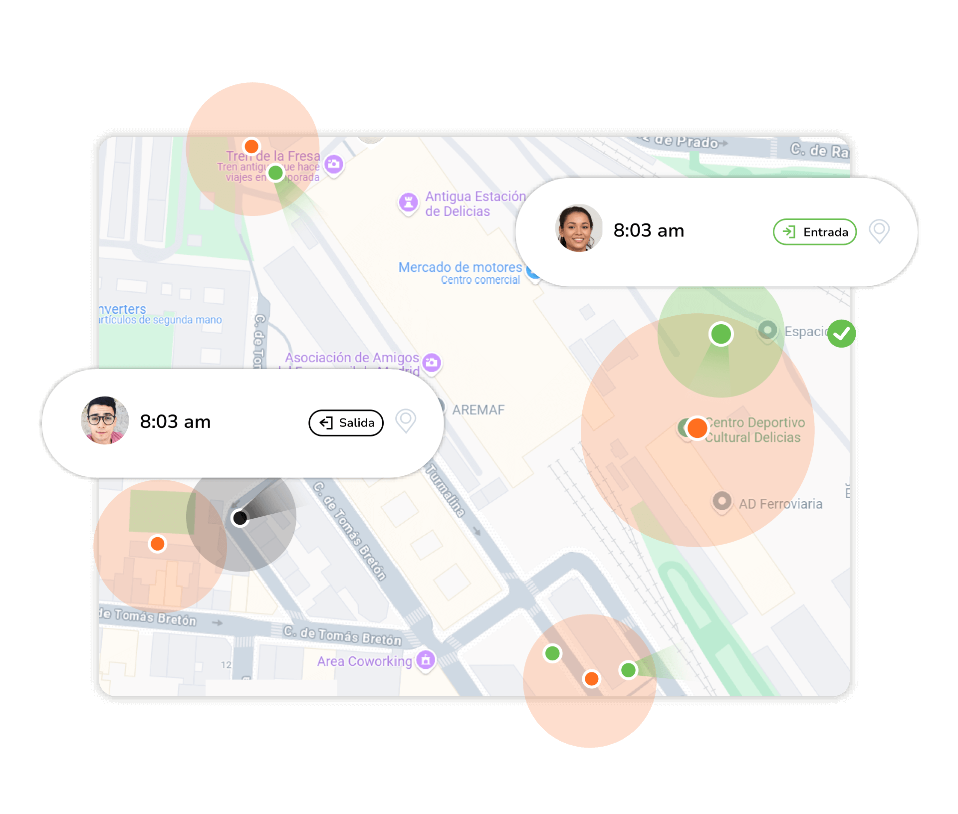 Fichar la entrada y salida del trabajo basándose en geolocalización en España.