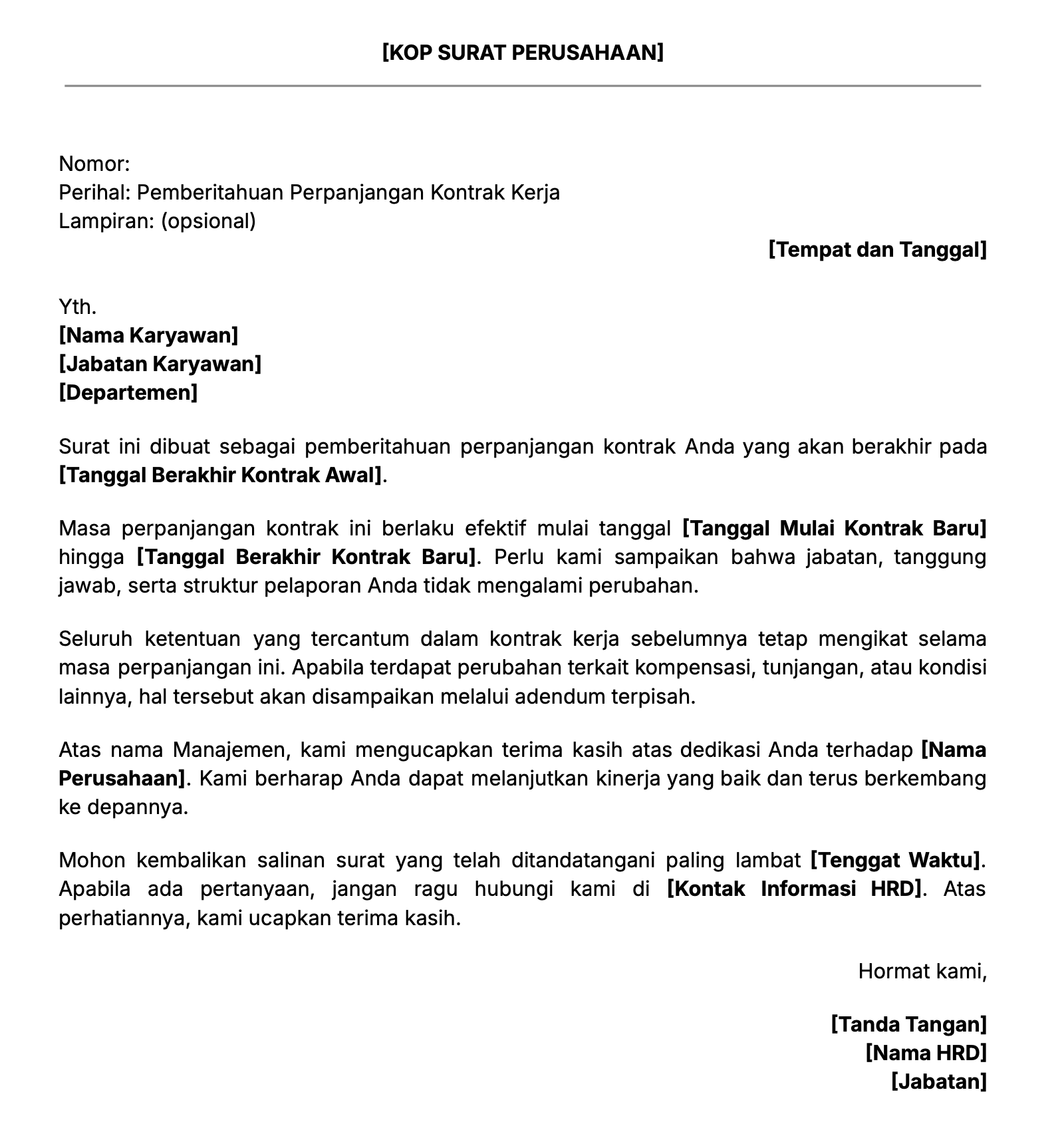 Contoh isi surat perpanjangan kontrak kerja