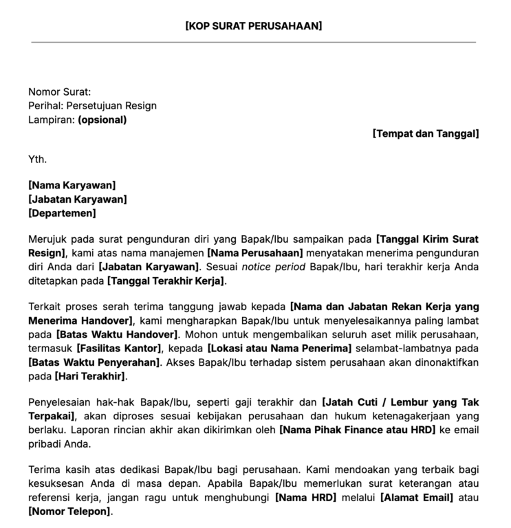 Contoh isi surat balasan pengunduran diri