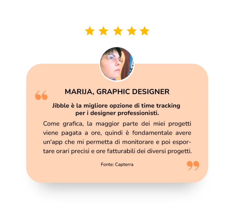 Testimonianza su Jibble di una graphic designer.