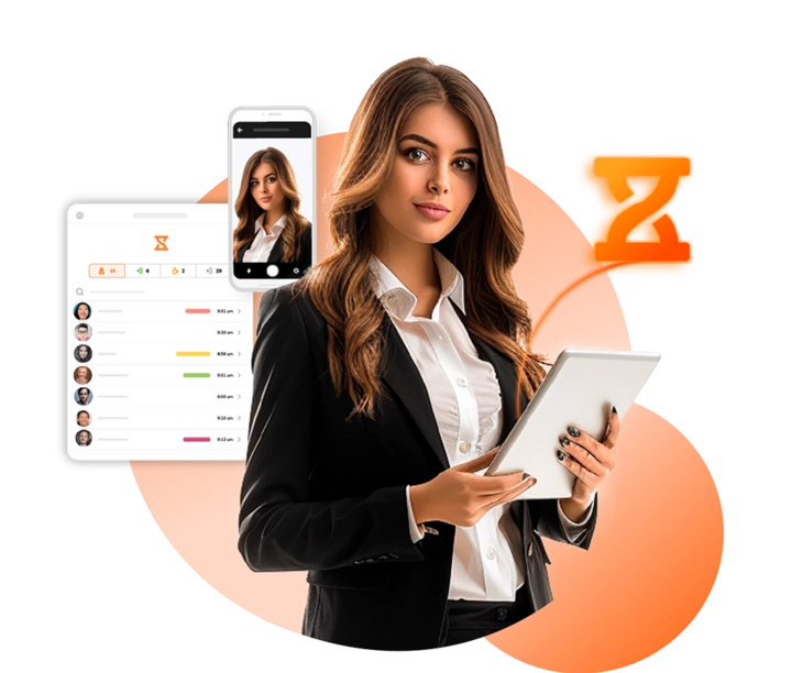 Femme faisant le suivi des présences sur tablette