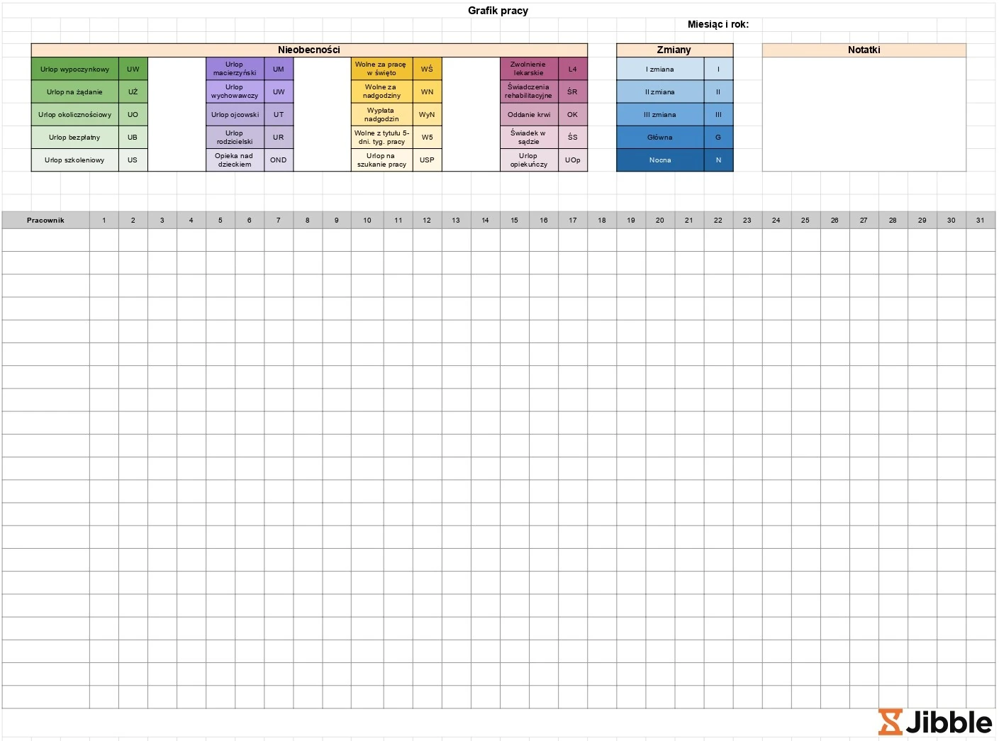 Darmowy grafik pracy od Jibble.