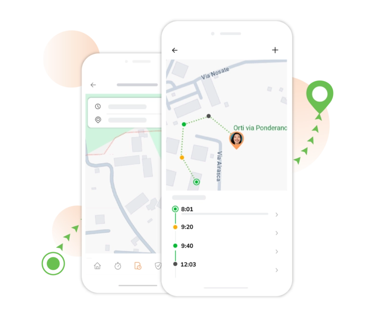 Localizzazione GPS con confini virtuali per conoscere la posizione dei membri del team.