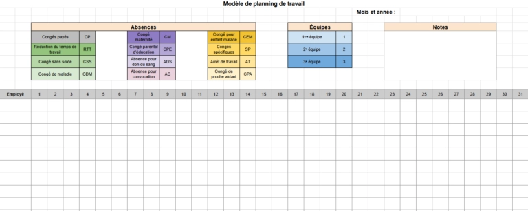 Modèle gratuit de planning de travail