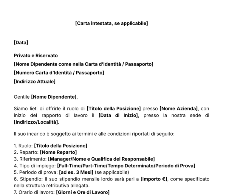Modello di Lettera di Incarico