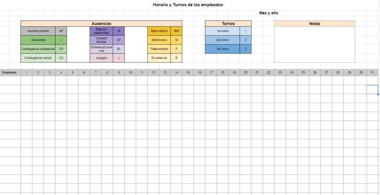 Plantilla Horario trabajadores turnos