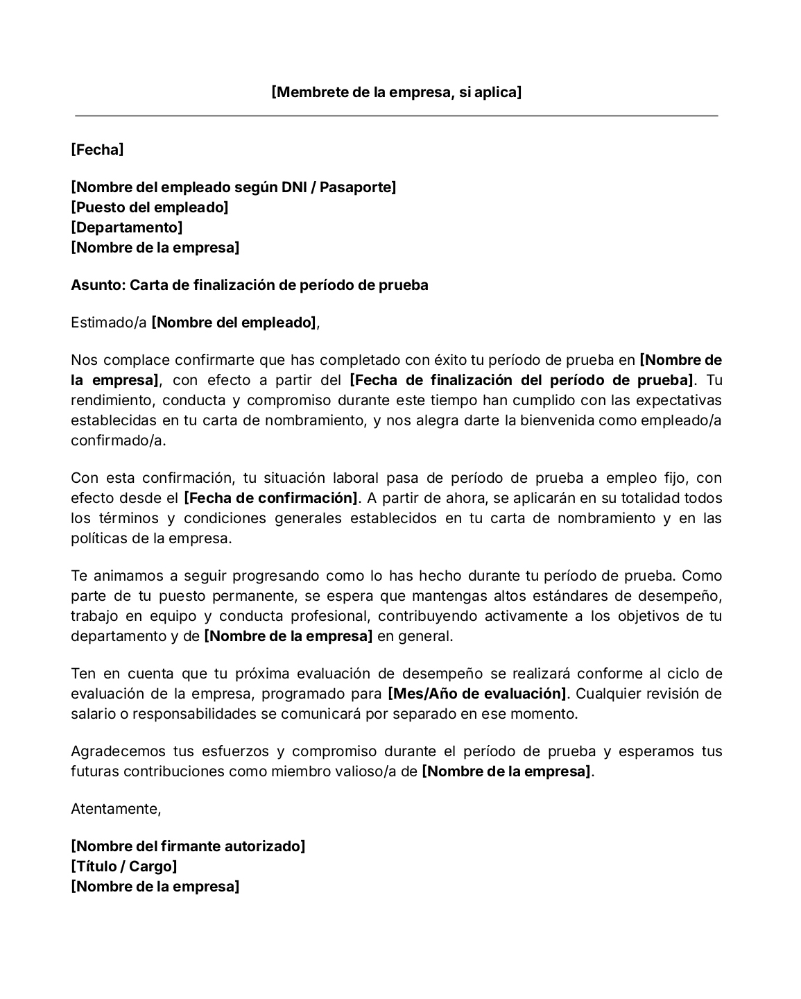 Plantilla de carta de finalización de período de prueba