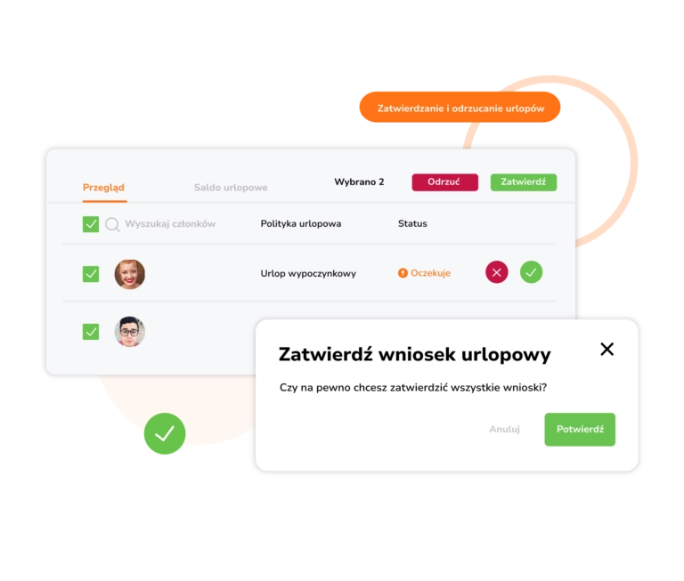 Monitorowanie nieobecności z zatwierdzaniem i odrzucaniem urlopów w Jibble.