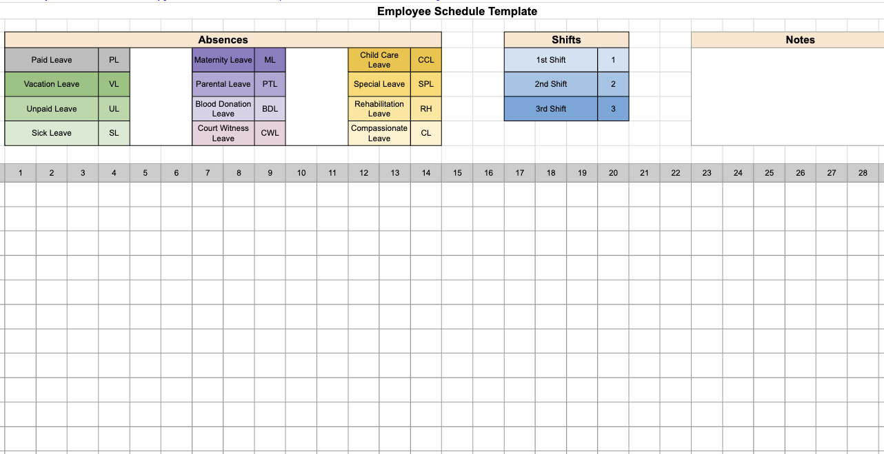 Employee Schedule Template sheet