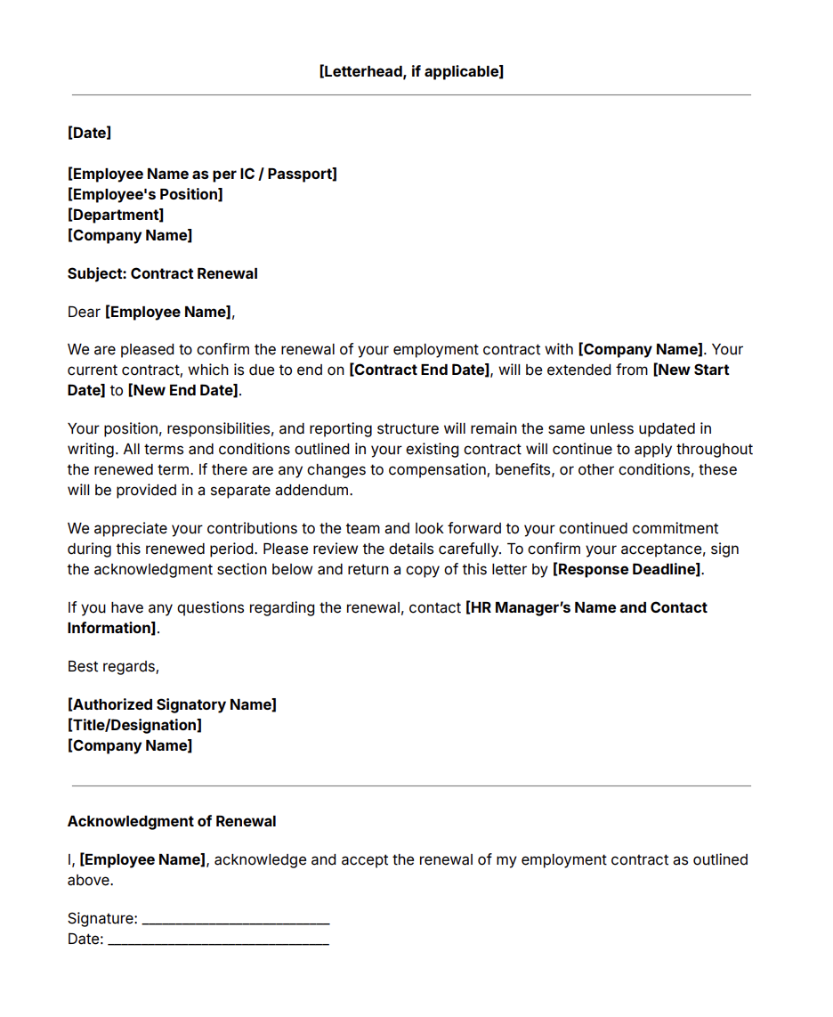Contract Renewal Letter document