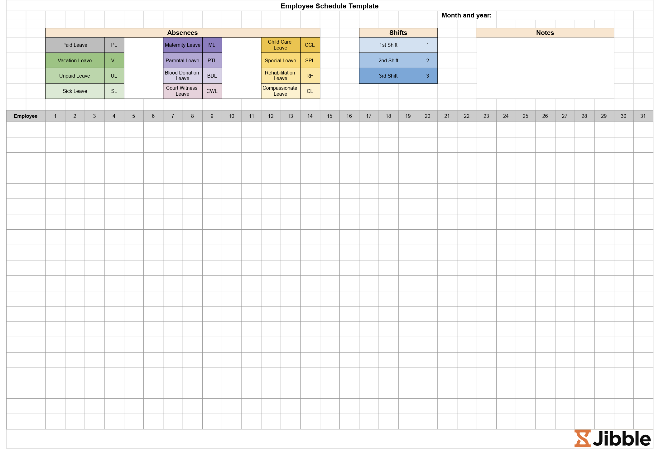 Employee Schedule Template sheet