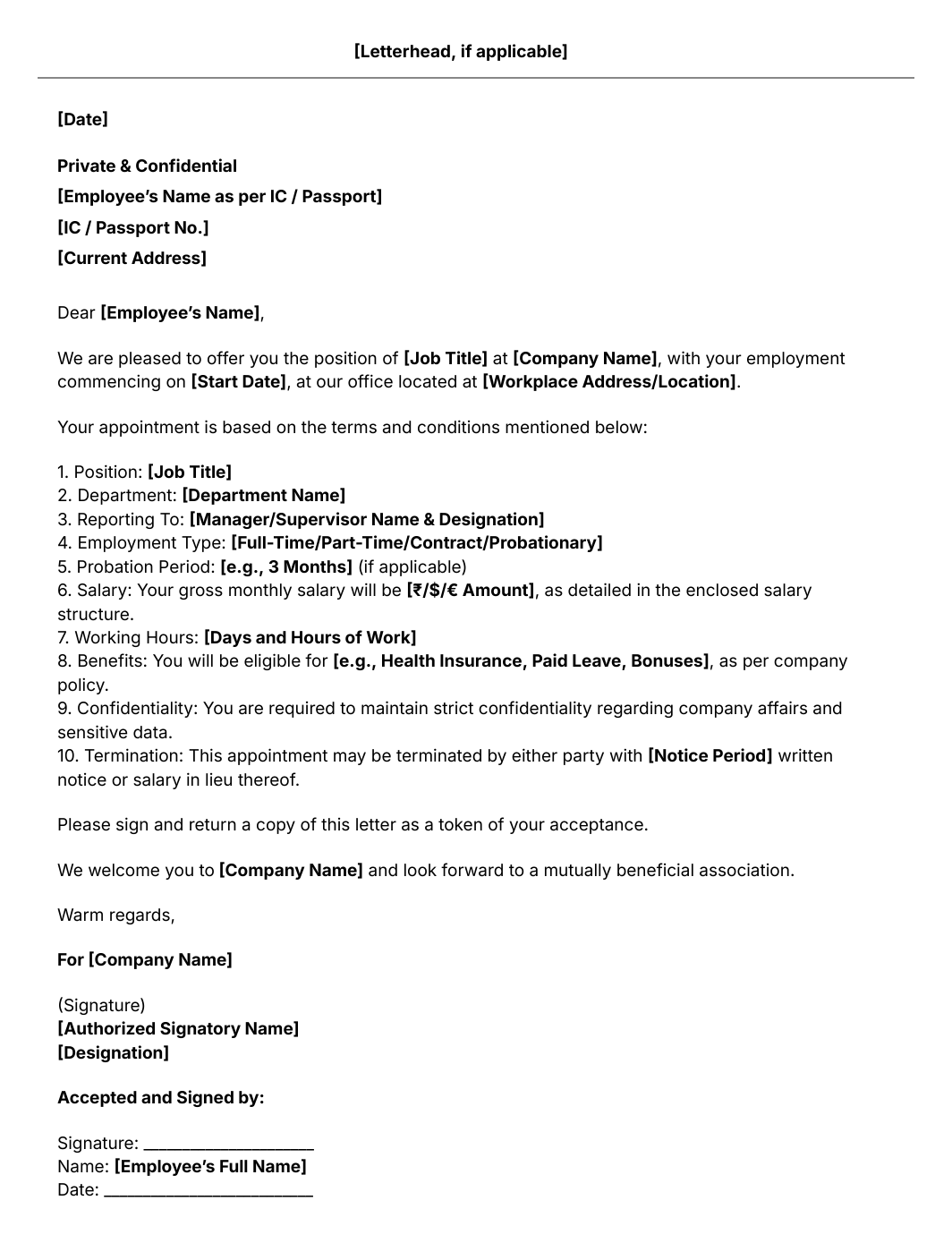 Appointment Letter Template