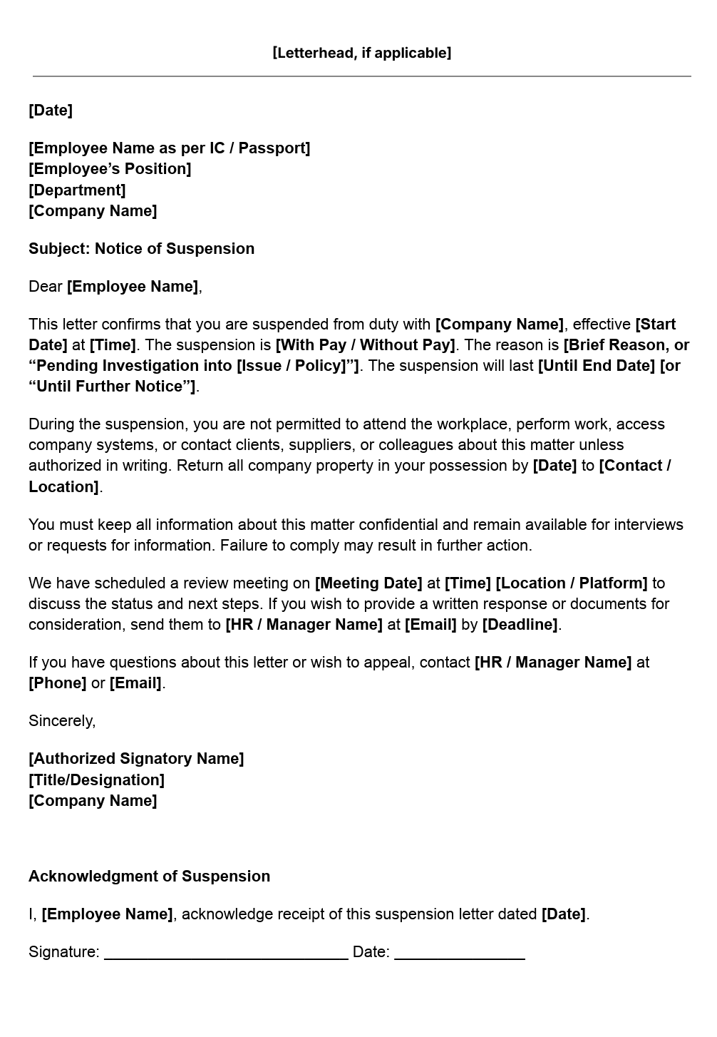 Suspension letter template