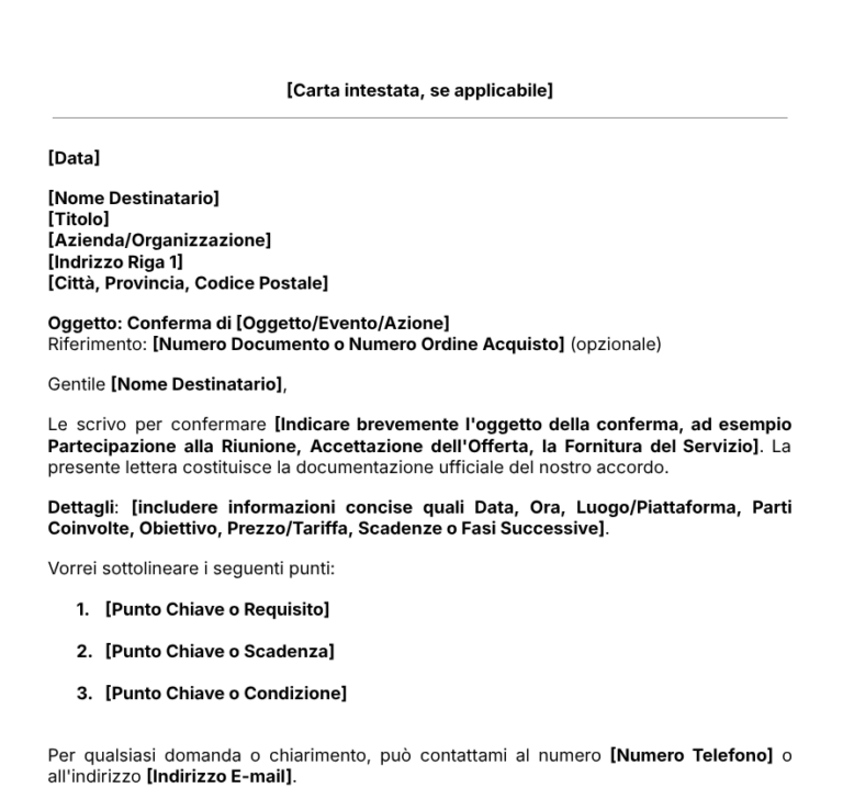 Modello per lettera di conferma