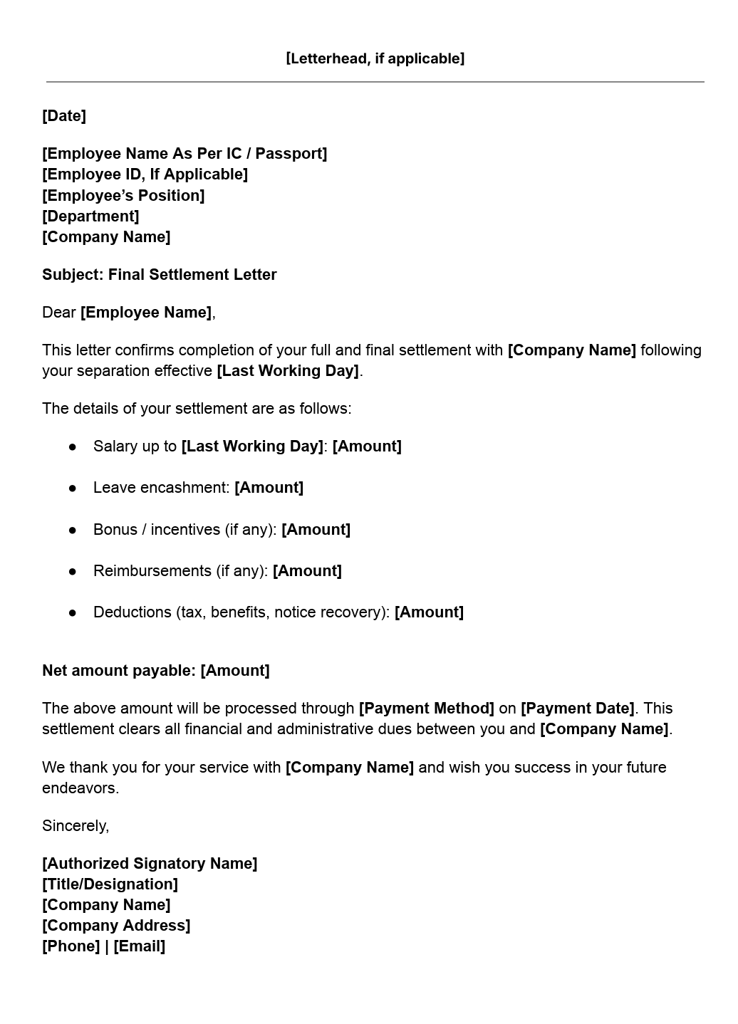 final settlement letter 